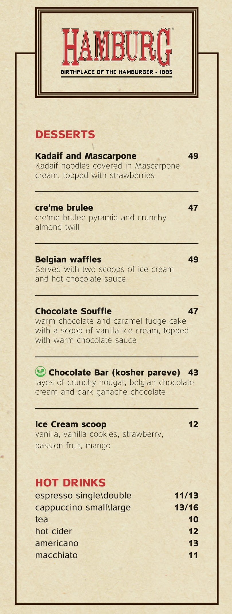 desserts menu